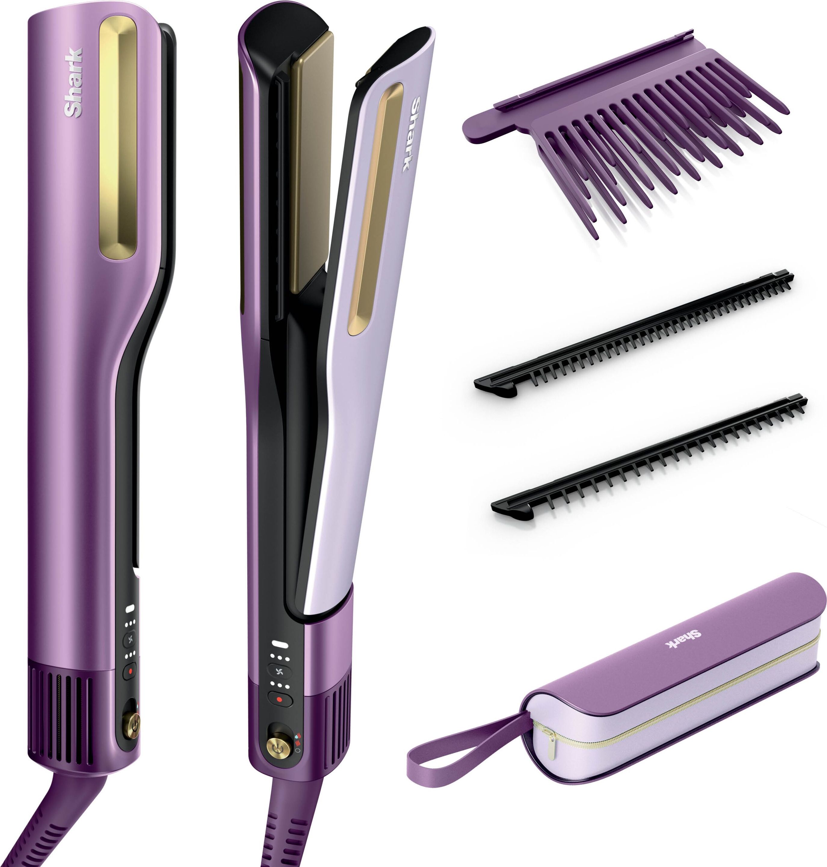 Shark SilkiPro Straight HT401UKPU Hair Straightener + Dryer in One Tool - Plum Satin, Purple