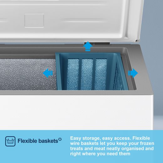 Fridgemaster Chest Freezer - White - Annotation - flexible basket shot 