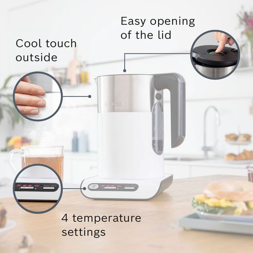 Bosch Styline TWK8631GB Kettle - White / Stainless Steel - Annotation - feature shot