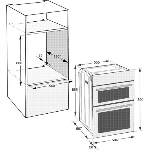 Beko RecycledNet® Built In Electric Double Oven - Black - Annotation - Dimensions shot
