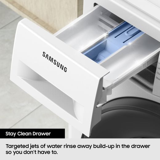 Samsung Series 5 AI Energy WW80FG5L32AEEU Washing Machine with 1200 rpm - White - Annotation - Stay clean drawer shot