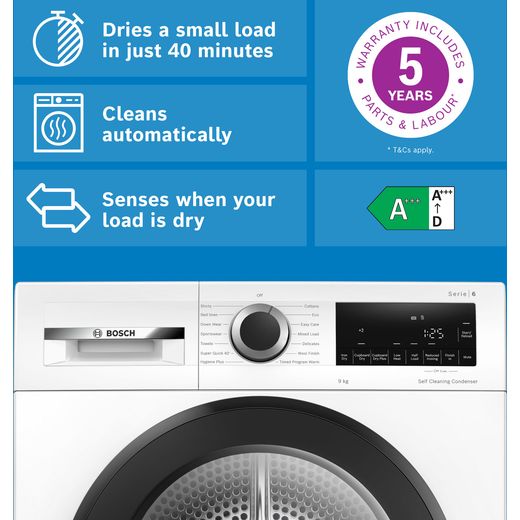 Bosch Series 6 WQG24502GB 9Kg Heat Pump Tumble Dryer - White - annotation - feature shot
