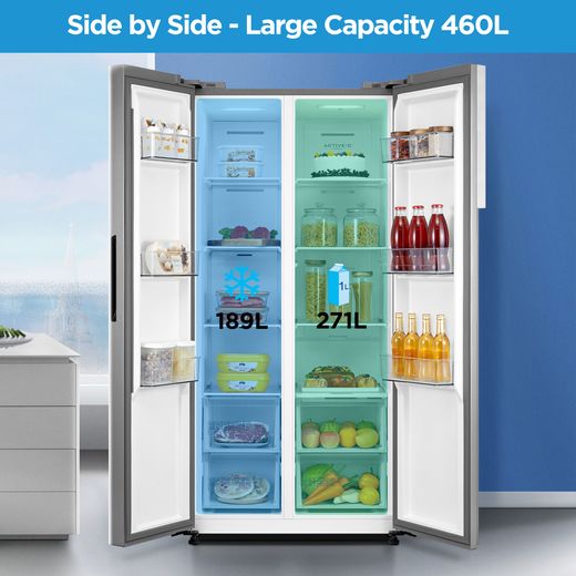 Midea Frost Free Fridge Freezer - Stainless Steel - Annotation - Large capacity 460L