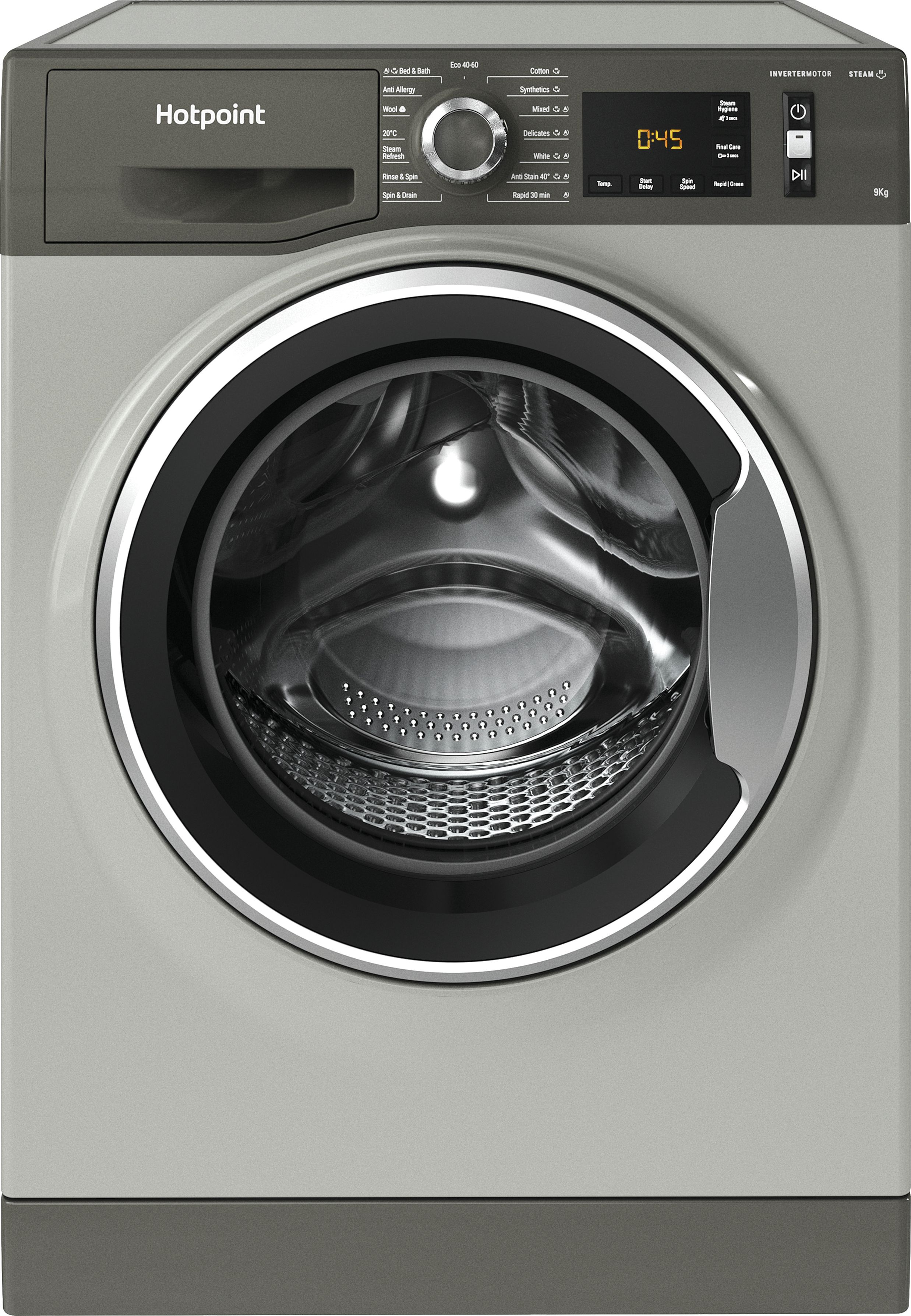 Hotpoint ActiveCare NM11 948 GC A UK 9kg Washing Machine with 1400 rpm - Graphite - A Rated, Silver