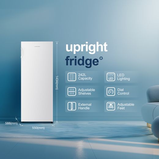 Fridgemaster MTL55242E 143cm Small Fridge - White - Dimensions
