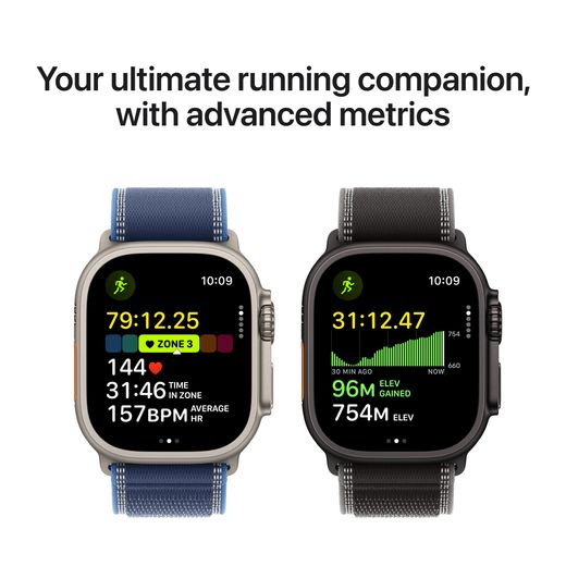 Apple Watch Ultra 3, 49mm, Black Titanium Case, GPS + Cellular [2025] - Black Ocean Band - Annotation - Running companion