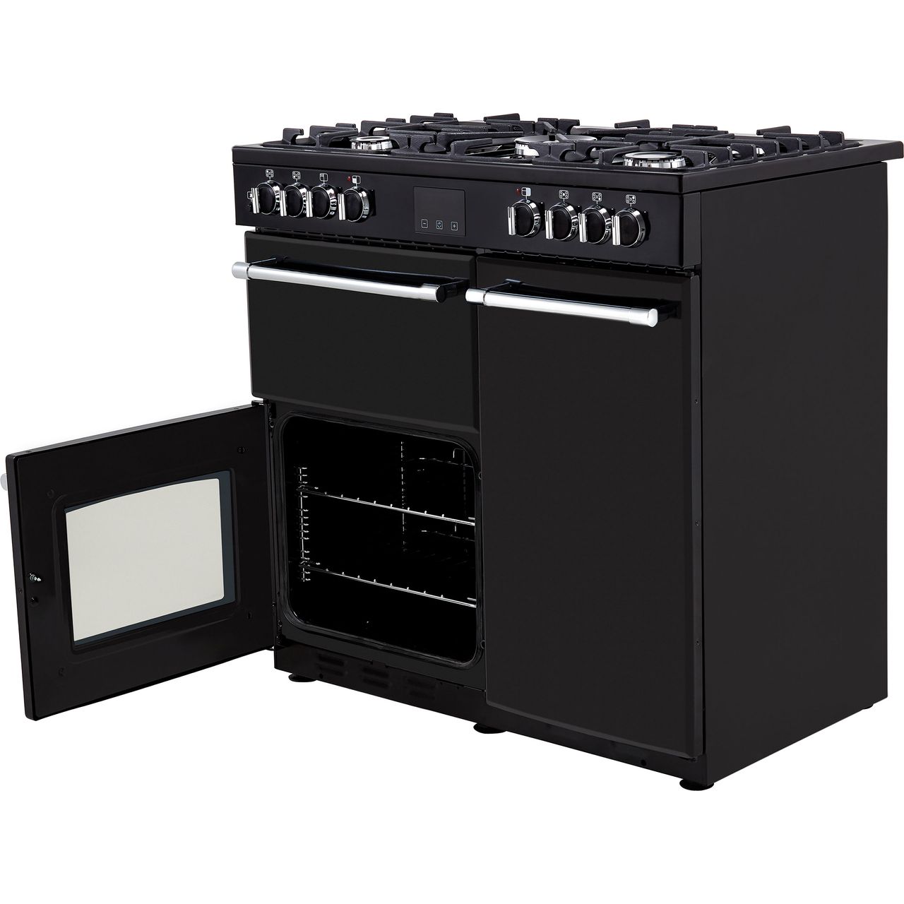 black 90cm dual fuel range cooker