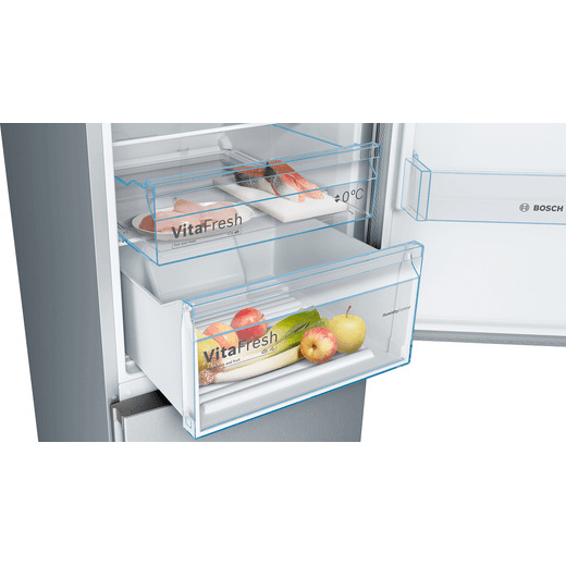 Bosch Series 4 70/30 Frost Free Fridge Freezer - Stainless Steel Effect - Drawers out