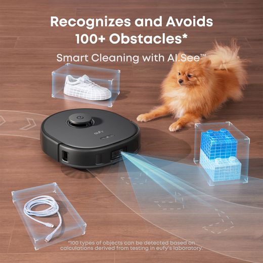 Eufy X10 Pro Omni Robotic Vacuum Cleaner - Black - Annotation - recognises obstacles shot