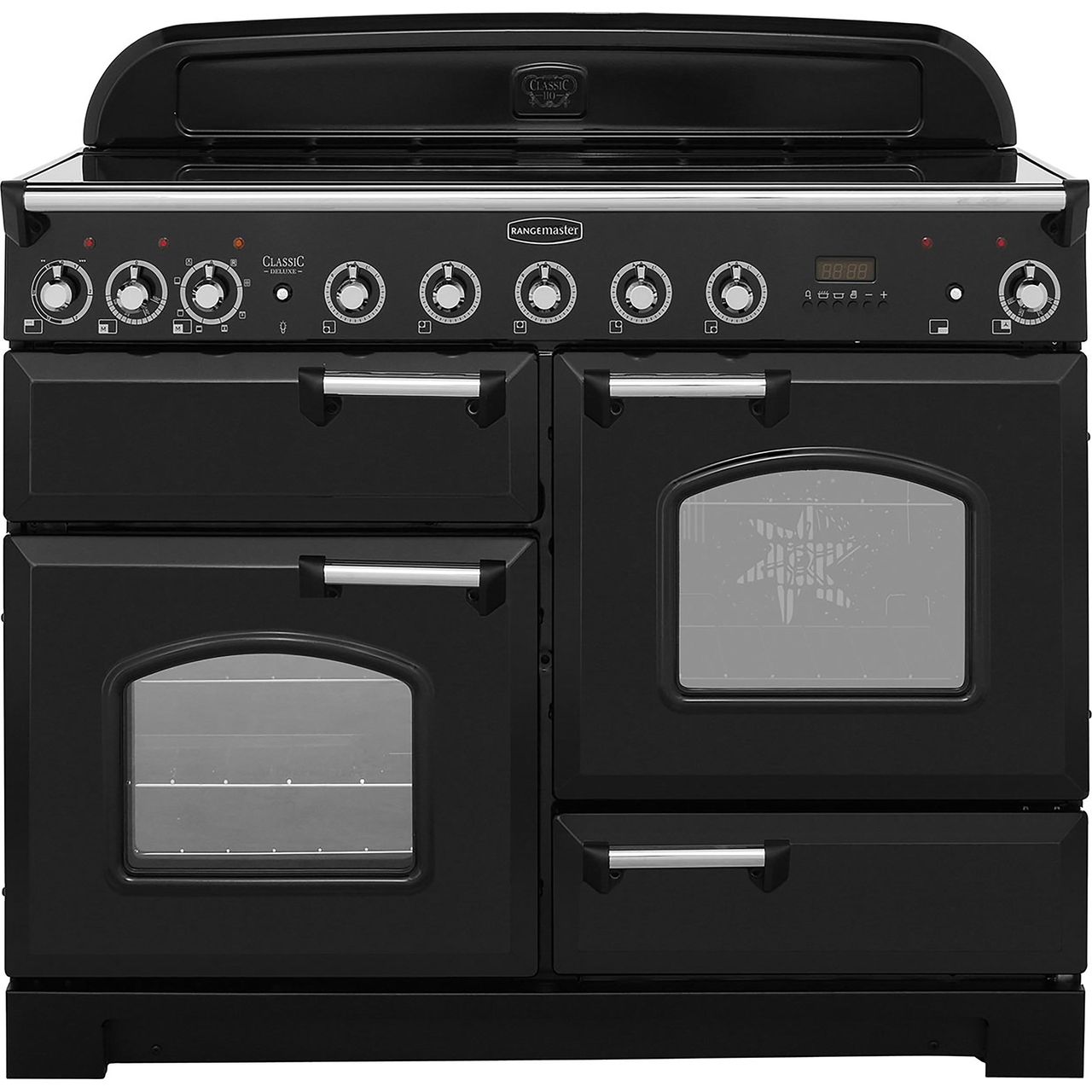 Rangemaster Classic Deluxe CDL110EIBL/C 110cm Electric Range Cooker with  Induction Hob - Black / Chrome - A/A Rated