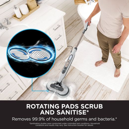 Shark S8201UK Steam Mop with up to 11.5 Minutes Run Time - White / Cloudy Blue - Annotation - Rotating pads