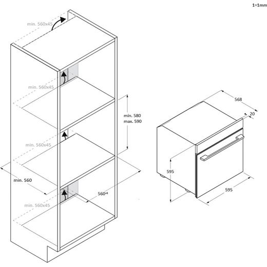 Haier ID Series 2 Built In Electric Single Oven - Black - Annotation - Dimension shot