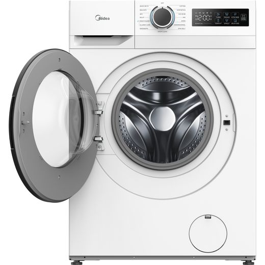 Midea MF110W80BA10/W-UK 8kg Washing Machine with 1351 rpm - White - Front with door open shot