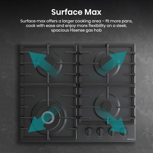 Hisense GM663BHF 60cm Gas Hob - Black - Annotation - Surface max shot