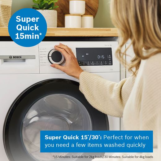Bosch Series 6 i-Dos WGG254F1GB 10kg Washing Machine with 1400 rpm - White - annotation - super quick shot