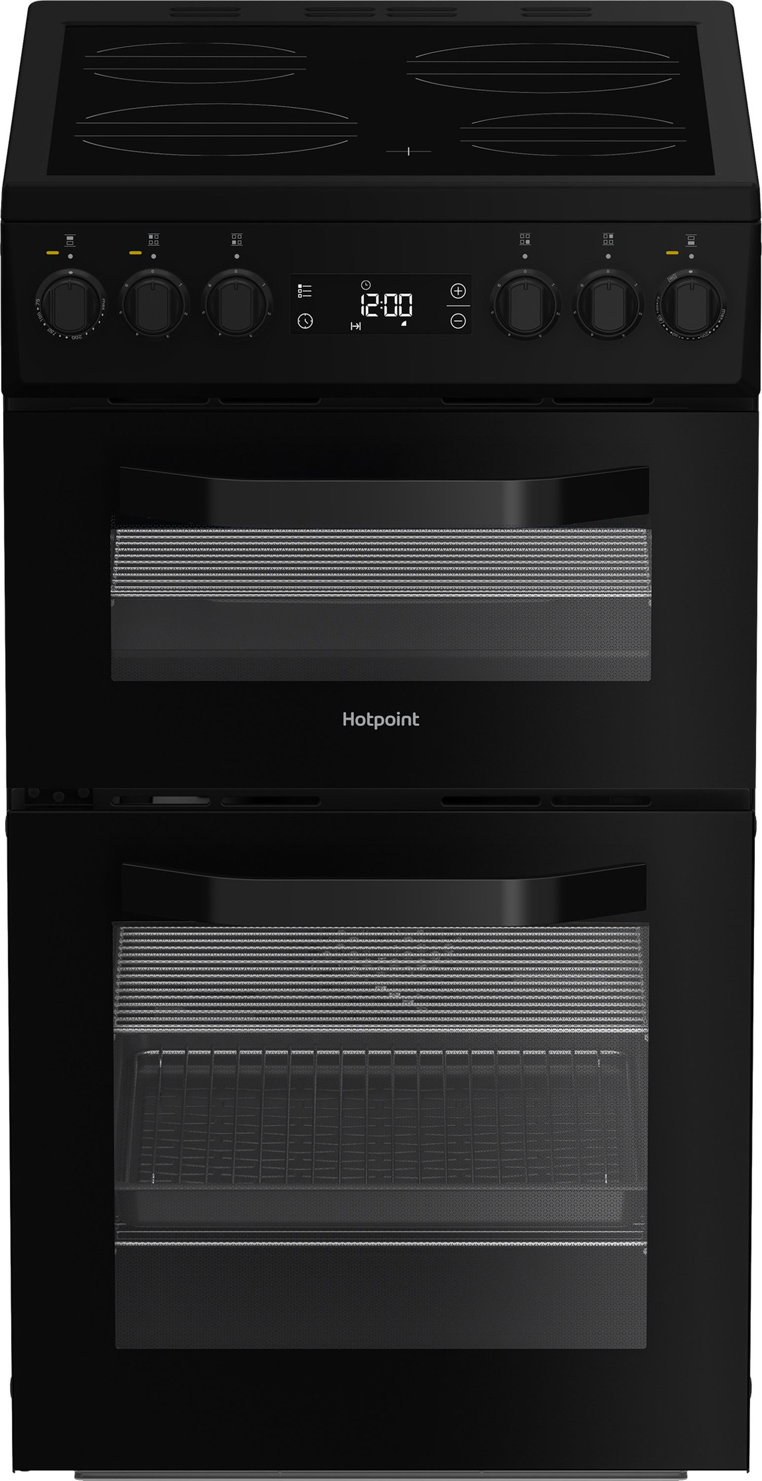 Image of Hotpoint HDE5VDCB 50cm Wide Double Oven Electric Cooker with Ceramic Hob - Black - A/A Rated, Black