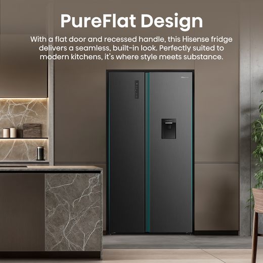 Hisense PureFlat American American Fridge Freezer - Black Stainless Steel - Annotation - Pure flat design