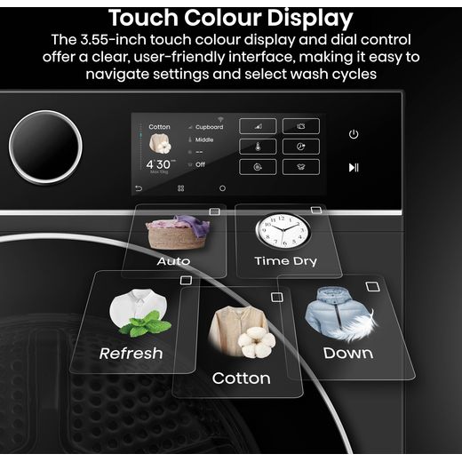 Hisense DH5I104BBAB Wifi Connected Heat Pump Tumble Dryer - Black - Annotation - Touch colour display