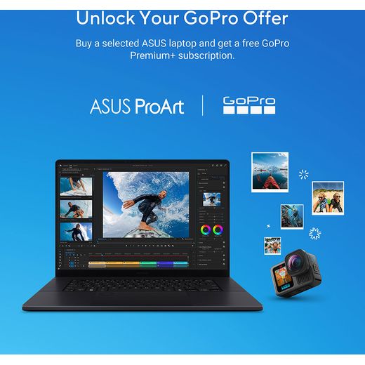 ASUS ProArt P16 H7606WW-SE006W OLED 16" Laptop - NVIDIA® GeForce RTX™ 5080, AMD Ryzen™ AI 9 HX, 2TB SSD, 64 GB RAM - Black - Annotation - Unlock your goPro offer shot