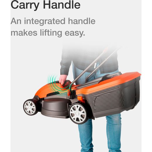 Flymo Speedi-Mo 360C Corded Lawn Mower - Orange - annotation - carry handle shot