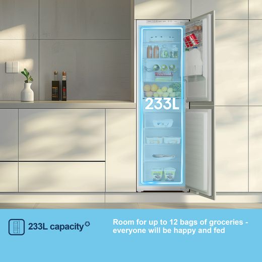 Fridgemaster MBC55224FE 177cm 50/50 Integrated Frost Free Fridge Freezer with Sliding Door Fixing Kit - White - Annotation - Capacity