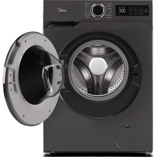 Midea MF110W80BA10/T-UK 8kg Washing Machine with 1400 rpm - Graphite - Front with door open shot