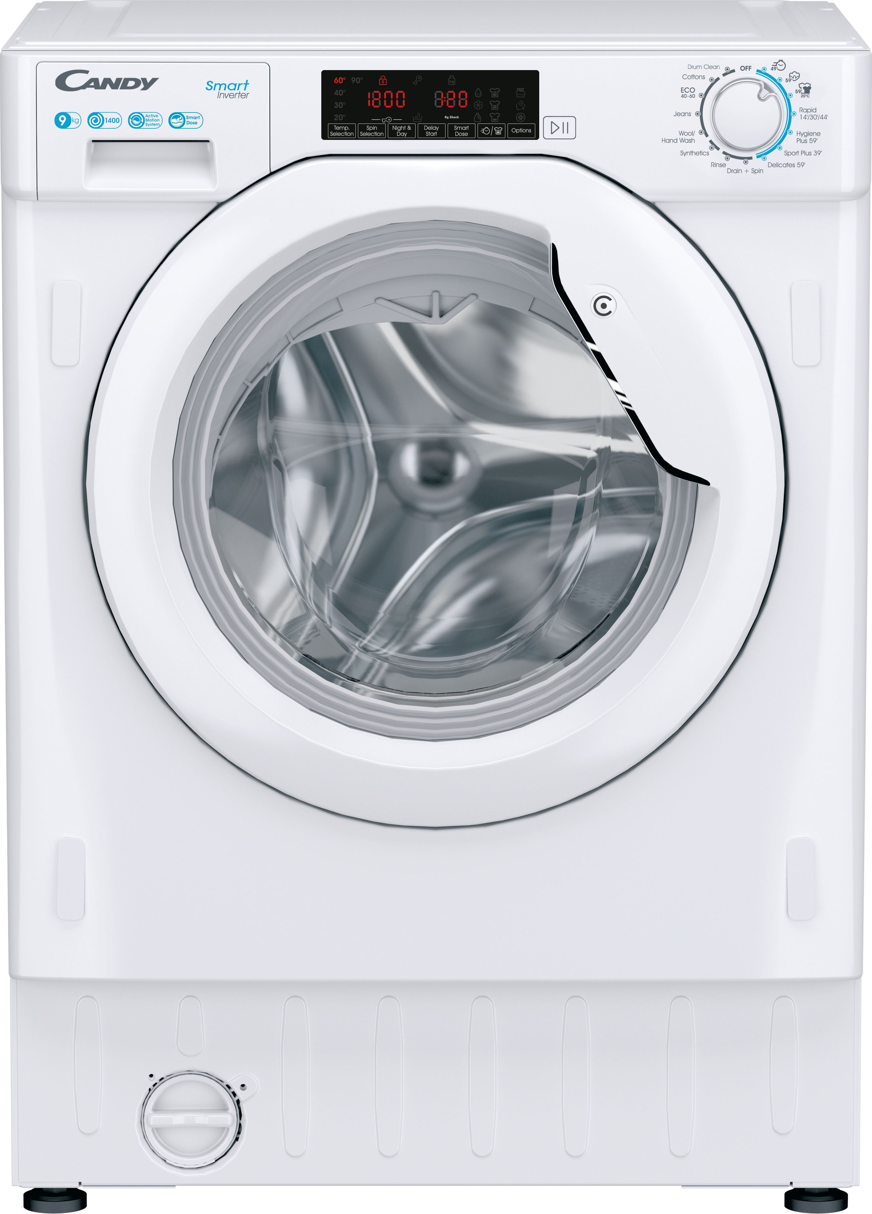 Candy Smart CSD49TWM5/1-80 Integrated 9kg Washing Machine with 1400 rpm - White - A Rated, White