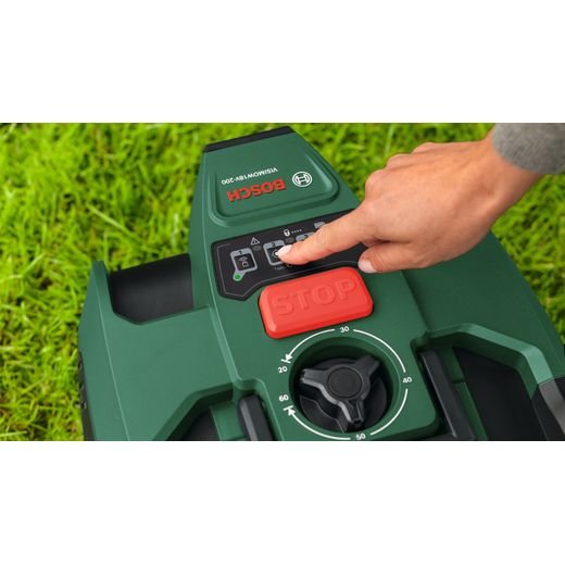 Bosch VisiMow18V-200 Lawn Mower, Including Battery - man using control shot