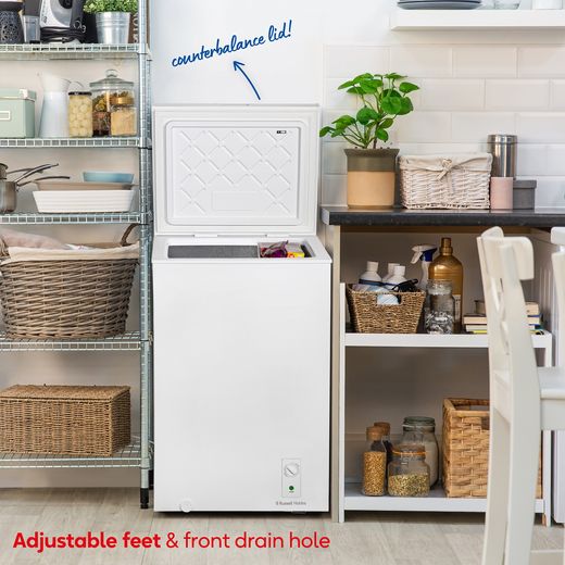 Russell Hobbs Chest Freezer - White - Annotation - Counterbalance lid shot