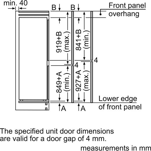 Bosch Integrated Fridge Freezer with Sliding Door Fixing Kit - White - Annotation - Dimensions shot