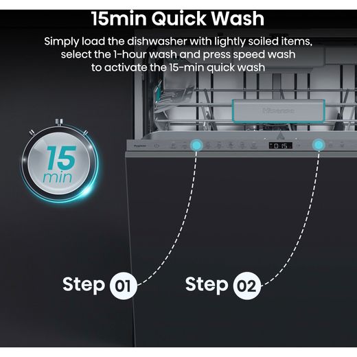 Hisense Fully Integrated Standard Dishwasher - Silver - Annotation - 15 min quick wash