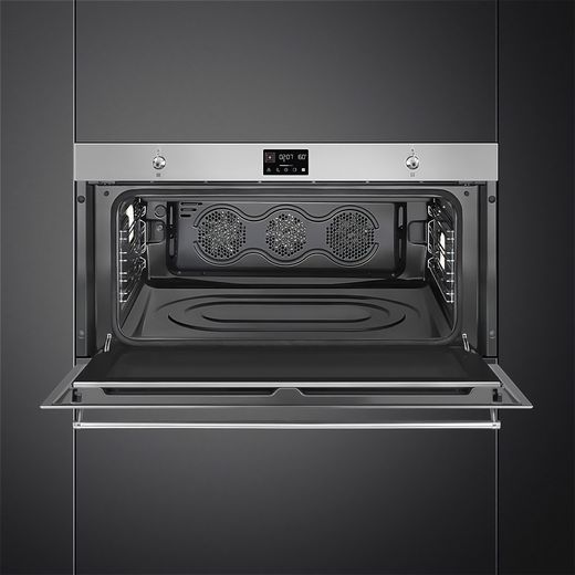 Smeg Classic Electric Single Oven - Stainless Steel - Oven with door open in kitchen shot