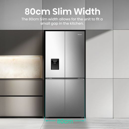 Hisense American Fridge Freezer - Stainless Steel  - Annotation - slim width shot