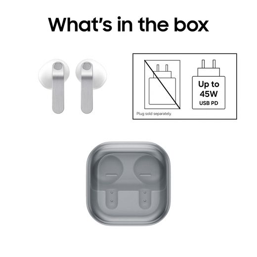 Samsung Galaxy Buds4 Headphones - White - Annotation - Whats in the box shot