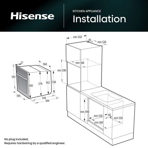 Hisense Hi8 BlackLine BAS6PH8BUKWF Wifi Connected Built In Electric Single Oven with Pyrolytic Cleaning - Black - Annotation - Dimeson shot