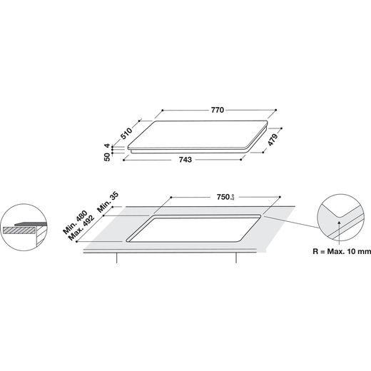Hotpoint TB3977BBF 77cm Induction Hob - Black - Dimensions