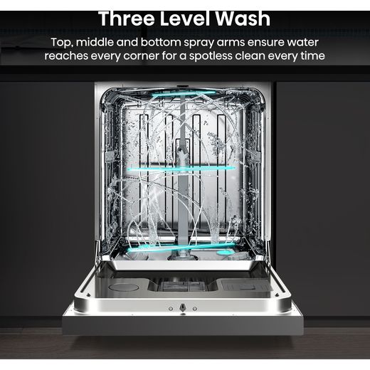 Hisense Auto Dose Standard Dishwasher - Stainless Steel - Annotation - Three level wash