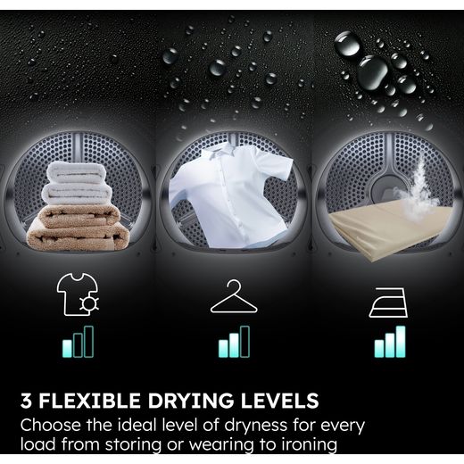 Haier X5 Plus HD90-D357AU1-UK Wifi Connected Heat Pump Tumble Dryer - White - Annotation - 3 flexible drying levels