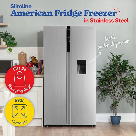 Russell Hobbs RH90AFF201SS-WD 177cm 70/30 Frost Free Fridge Freezer - Stainless Steel - Annotation - Slime line shot