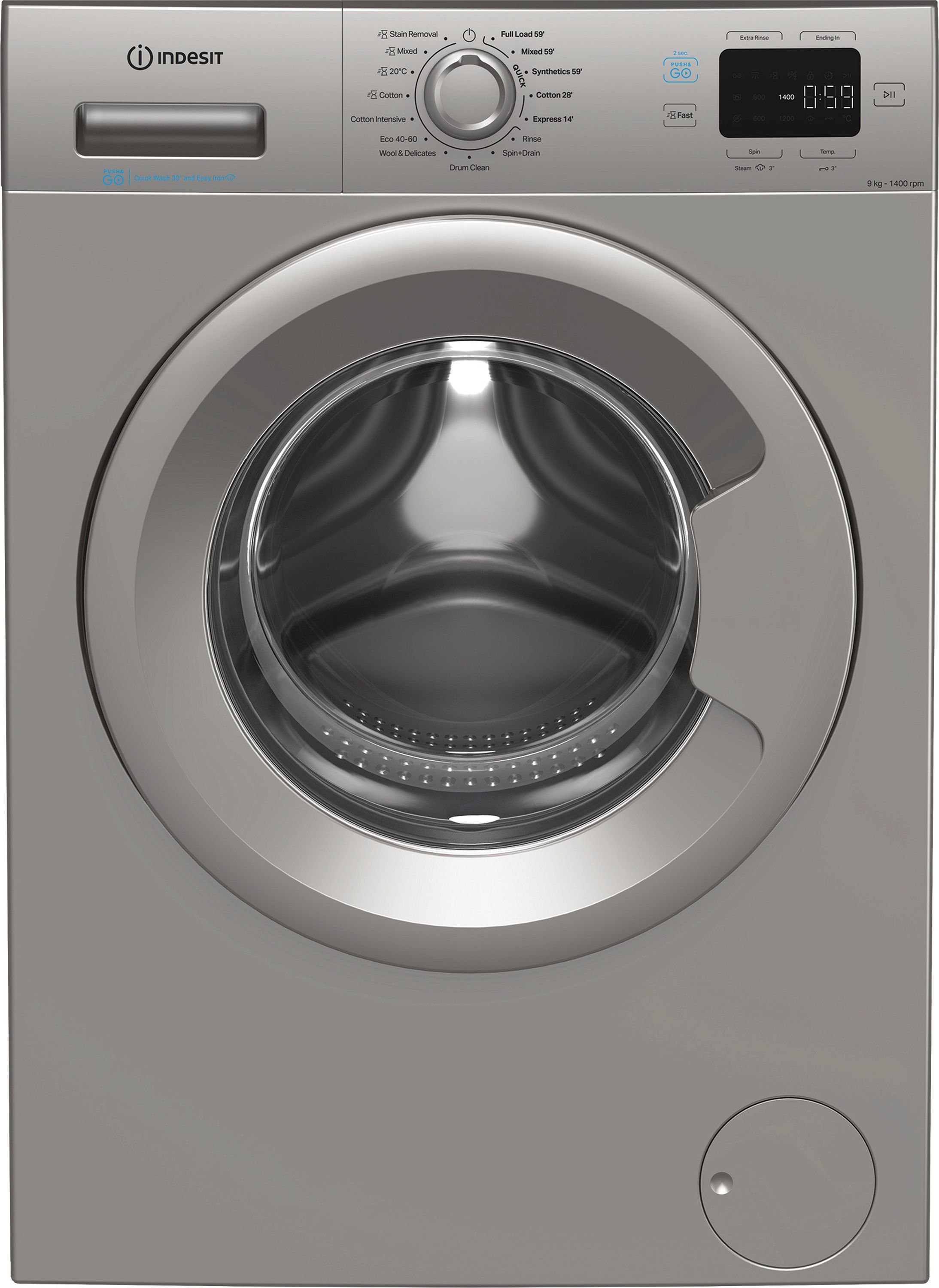 Indesit 9kg Washing Machine - Front-load - 1400 RPM - Silver