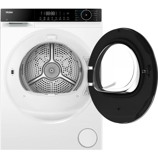 Haier X5 Plus HD90-D357AU1-UK Wifi Connected Heat Pump Tumble Dryer - White - Door open