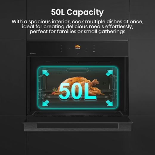 Hisense Hi8 BlackLine BIM4AH8UKWF Wifi Connected Built In Compact Electric Single Oven with Microwave Function - Jet Black - Annotation - Capacity shot