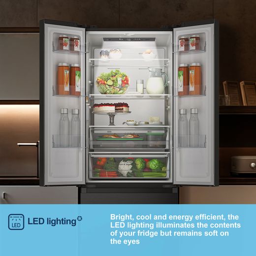 Fridgemaster American Fridge Freezer - Black - Annotation - LED lighting shot