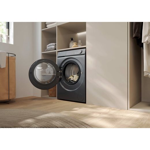 Haier X7 HW90-B14367GTUUK 9kg Washing Machine with 1400 rpm - Graphite - Washing machine with door open shot