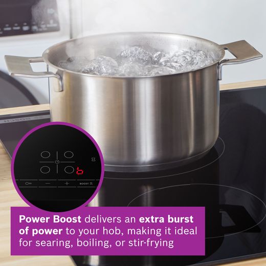 Bosch Series 4 PIE631BB5E 59cm Induction Hob - Black - Annotation - power boost shot