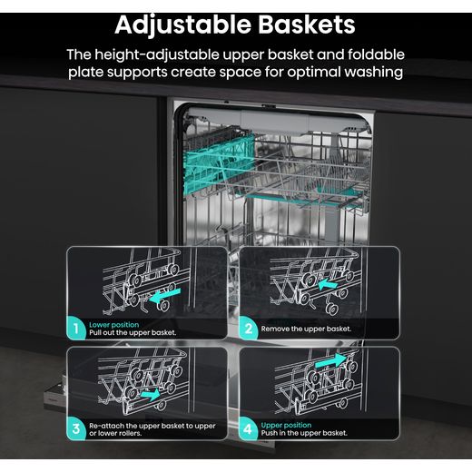Hisense Fully Integrated Standard Dishwasher - Black - Annotation - Adjustable basket shot