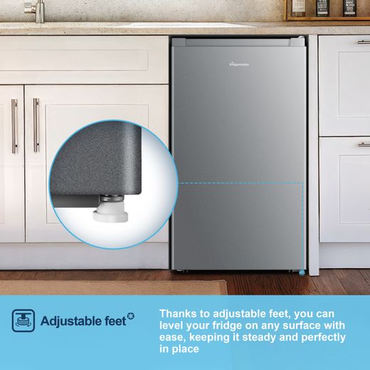 Fridgemaster MUL4892ES Compact 84cm Fridge - Silver - Annotation - Adjustable feet