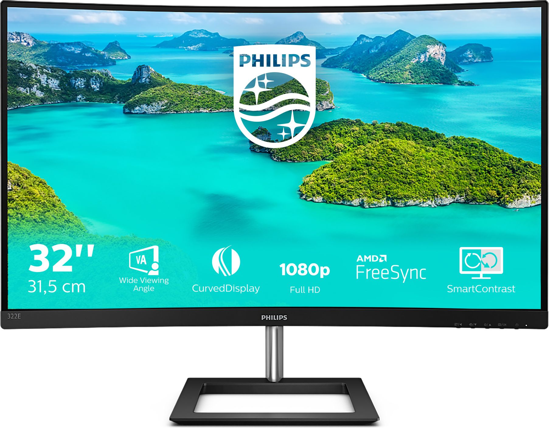 Philips - E-Line 322E1C/00 - Monitor - 31.5-inch - Full HD - 75Hz - Black