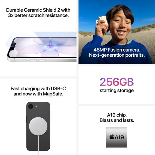 Apple iPhone 17e 256GB in White - Annotation - Feature shot
