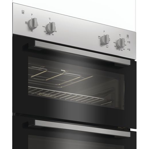 ndesit Built In Electric Double Oven - Silver - Right perceptive close up  shot